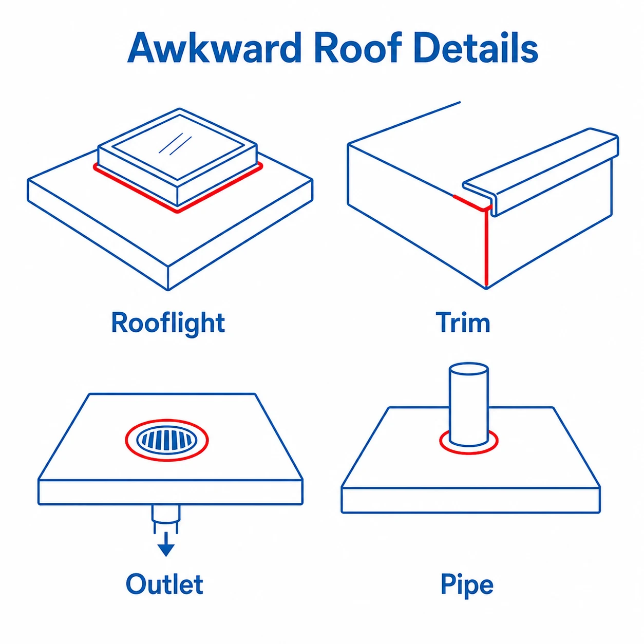 Graphic showing rooflights, trims, outlets and penetrations.